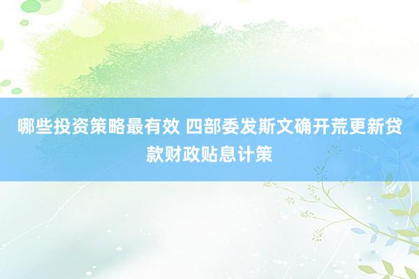 哪些投资策略最有效 四部委发斯文确开荒更新贷款财政贴息计策