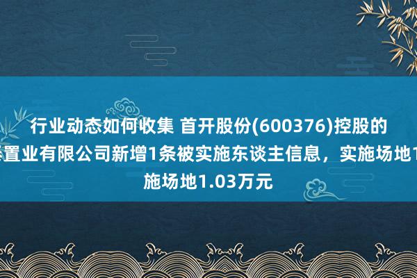 行业动态如何收集 首开股份(600376)控股的南京荣泰置业有限公司新增1条被实施东谈主信息，实施场地1.03万元