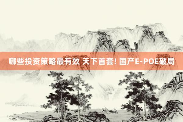 哪些投资策略最有效 天下首套! 国产E-POE破局