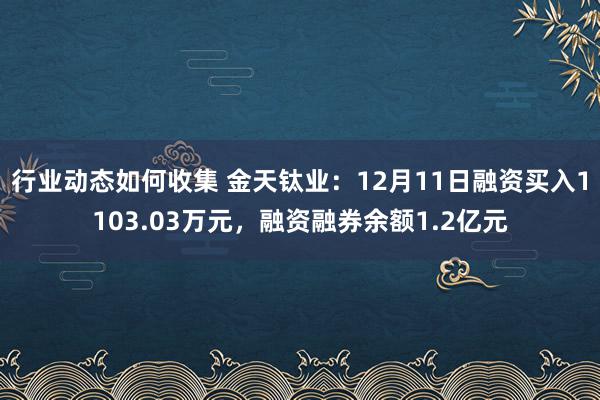 行业动态如何收集 金天钛业：12月11日融资买入1103.03万元，融资融券余额1.2亿元