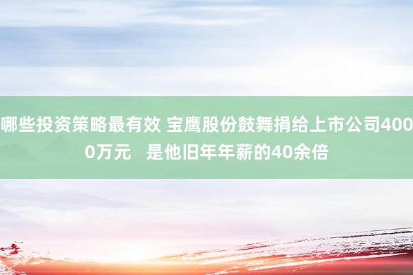 哪些投资策略最有效 宝鹰股份鼓舞捐给上市公司4000万元   是他旧年年薪的40余倍