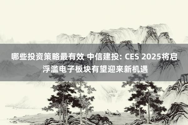 哪些投资策略最有效 中信建投: CES 2025将启 浮滥电子板块有望迎来新机遇