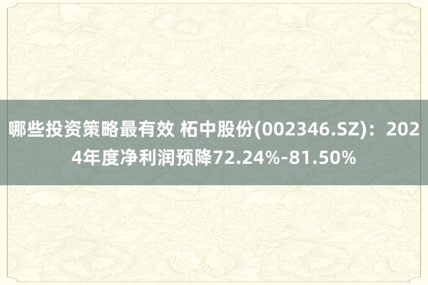 哪些投资策略最有效 柘中股份(002346.SZ)：2024年度净利润预降72.24%-81.50%