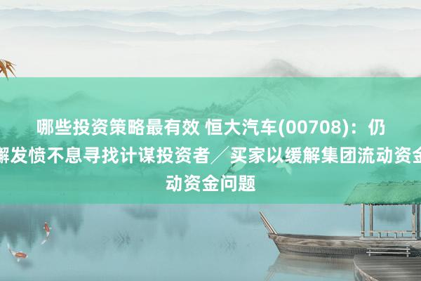 哪些投资策略最有效 恒大汽车(00708)：仍然不懈发愤不息寻找计谋投资者╱买家以缓解集团流动资金问题