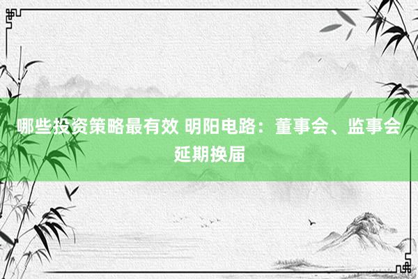 哪些投资策略最有效 明阳电路：董事会、监事会延期换届