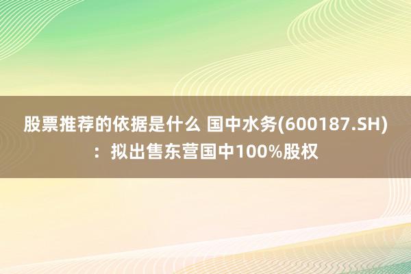 股票推荐的依据是什么 国中水务(600187.SH)：拟出售东营国中100%股权