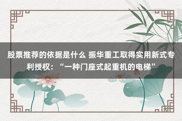 股票推荐的依据是什么 振华重工取得实用新式专利授权：“一种门座式起重机的电梯”