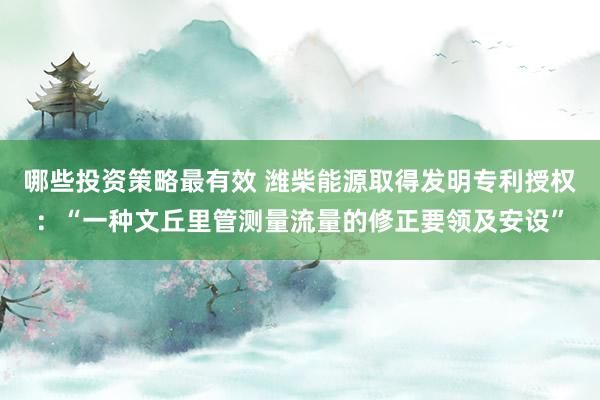 哪些投资策略最有效 潍柴能源取得发明专利授权：“一种文丘里管测量流量的修正要领及安设”