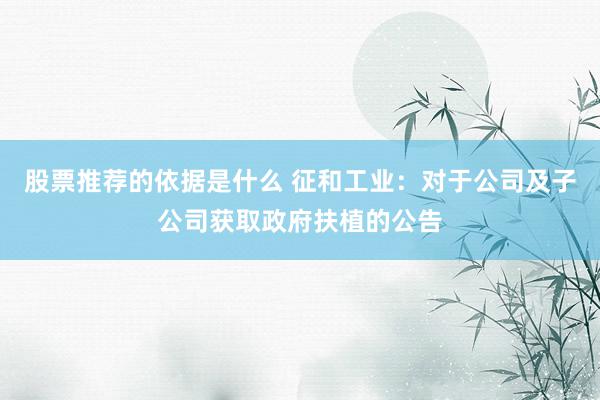 股票推荐的依据是什么 征和工业：对于公司及子公司获取政府扶植的公告