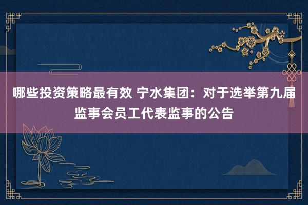 哪些投资策略最有效 宁水集团：对于选举第九届监事会员工代表监事的公告