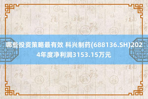 哪些投资策略最有效 科兴制药(688136.SH)2024年度净利润3153.15万元