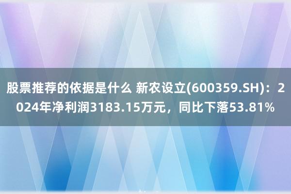 股票推荐的依据是什么 新农设立(600359.SH)：2024年净利润3183.15万元，同比下落53.81%