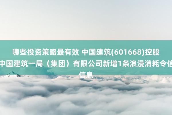 哪些投资策略最有效 中国建筑(601668)控股的中国建筑一局（集团）有限公司新增1条浪漫消耗令信息