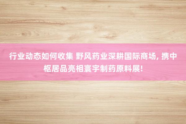 行业动态如何收集 野风药业深耕国际商场, 携中枢居品亮相寰宇制药原料展!