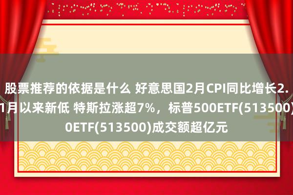 股票推荐的依据是什么 好意思国2月CPI同比增长2.8%，创前年11月以来新低 特斯拉涨超7%，标普500ETF(513500)成交额超亿元