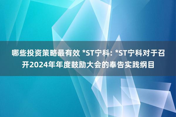 哪些投资策略最有效 *ST宁科: *ST宁科对于召开2024年年度鼓励大会的奉告实践纲目